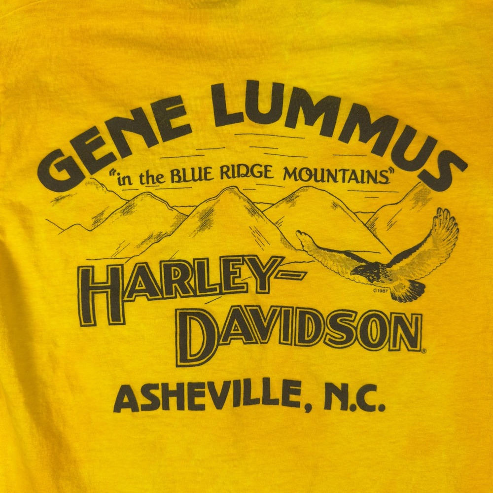 Vtg 1987 Harley Davidson Asheville NC Eagle T Shirt Size S (Tagged M) Yellow USA - Picture 4 of 9